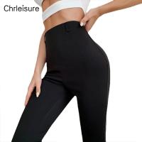 CHRLEISURE Aesthetic Leggings for Fitness Women Leggings Woman Leggings High Waist Female Bell Bottom Slimming Front Slit Pants