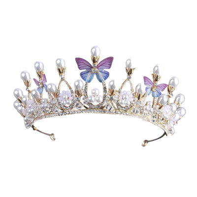 Royal Pearl Rhinestone Tiara with No Comb for Pegeant Prinecess Crown