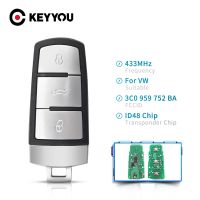 KEYYOU 3C0959752BA ระบบไม่มีกุญแจแบบไม่ตัดอัจฉริยะ3BT ชิป ID48 433MHZ สำหรับโฟล์คสวาเกนพาสสาท B6 3C กุญแจรถ Magotan CC