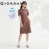 GIORDANO Women Dresses Contrast Color Button Placket Polo Dresses Short Sleeve Stretch Fashion Casual Polo Dresses 05463481