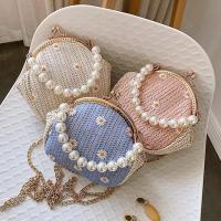 Floral Fake Pearl Top Handle Rattan Bag Shoulder Bag Small Beach HandBags Women Summer Messenger Crossbody Bags