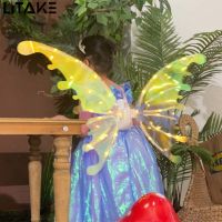 Girls Electrical Butterfly Wings With Lights Glowing Fairy Wings Dress Up Accessories For Birthday Wedding Christmas