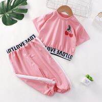 [COD] sports suit short-sleeved childrens casual western style leaking navel new baby fashionable two-piece