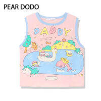 PEAR DODO เสื้อกั๊กสั้นเสื้อมีสายน่ารักพิมพ์ลายการ์ตูนเกาหลีสำหรับผู้หญิง