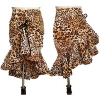 Leopard Print Women Classic Latin Dance Costumes Asymmetrical Ruffle Mermaid Skirt Lady Salsa Chacha Tango Rumba Dress