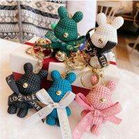 Cute Bear Key Chain Resin Bow Bell Rabbit Keychain Weaving Fashion Doll Bag Pendant Holiday Car Key Ring For Girls Gift