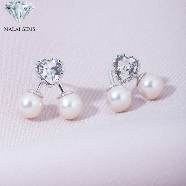 malai-gems-ต่างหูมุก-เงินแท้-silver-925-เพชรสวิส-cz-เคลือบทองคำขาว-รุ่น11012184-แถมกล่อง-ต่างหูเพชร-ต่างหูเงินแท้