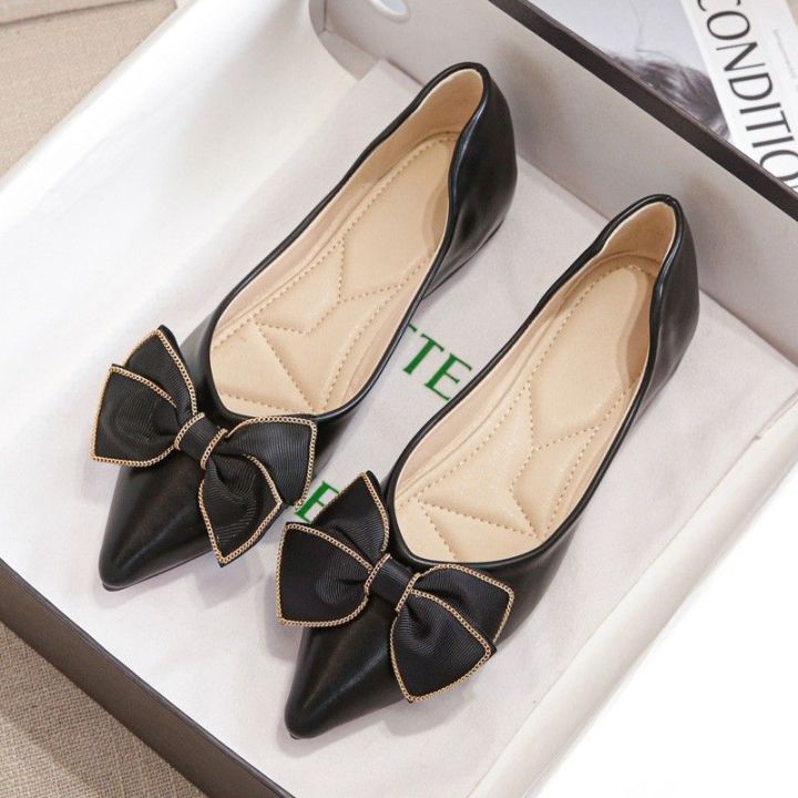 Leather Plain Women Casual Shallow Mouth Shoe Pointed Toe Shoe