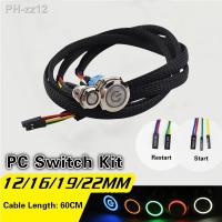 PC Host Start Restart LED Metal Button Switch PC DIY 12mm 16mm 19mm 22mm With 60cm Motherboard Cable PC Power Switch