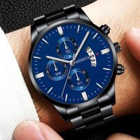 「Dark blue watch」 NewMen SteelCalendarClock นาฬิกาข้อมือธุรกิจ R Eloj