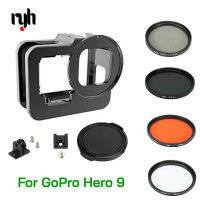 กรงเคสกรอบอะลูมิเนียมโลหะสำหรับ GoPro Hero 10 9สีดำกับ CPLRedND4816Star10x MacroFilter ขนาด52มม. สำหรับ Go Pro