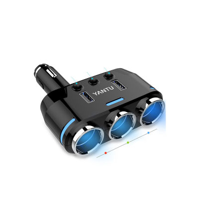 Car Charger One Minute Thre Multi-Functional One Drag Three Power Socket Double usb Car Charger Voltage Switch