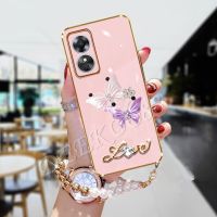 2023ใหม่เคสโทรศัพท์ OPPO A58 A78 4G เคสหรูหราเป็นเพชรแวววาวรูปผีเสื้อ + ที่แขวนกำไลข้อมือเคสนิ่มปกป้องทุกแพ็คสำหรับ OPPOA58