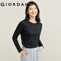 Giordano ผู้หญิง เสื้อยืดคอกลมแขนยาวผ้าฝ้ายสัมผัสเรียบหรู 05321805