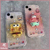 การ์ตูน Spongebob ปลาดาวแพททริกเคสแท่นวางตุ๊กตา3มิติใช้ได้กับ IPhone 11 14 13 12 Pro Max 7Plus XR 6 6S 7 8 Plus SE 2020 X XS MAX 3D ขอบโค้งมนเคสคู่