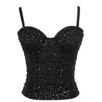 ¤▩ Internet Celebrity With The Same Style Thin Corset Beaded Sequins Waist Sling Three-Dimensional Belt Chest Pad Small Woman Heavy Industry Vest Female Tide