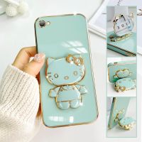 For vivo V5 Lite (vivo 1609) Mobile Phone Case Fashion Temperament Plating TPU Advanced Rotary Stand Makeup Mirror Hello Kitty Folding Mirror Stand Net Red New Couple Gift Soft Touch Anti slip Anti fall Protective Case