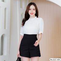 Maristar : No.2117 เสื้อแขนสั้นสีพื้น | Solid Short Sleeve Blouse เสื้อแฟชั่นหลากสไตล์ Hi dressshop