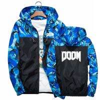 แจ็คเก็ตมีฮู้ดสำหรับผู้ชายแจ็คเก็ตมีซิปและมีฮู้ด2023 Doom Eternal Doom Eternal Jaket Loreng ใหม่ Windbreaker Patchwork แฟชั่น Streetwear คุณภาพสูงลำลอง