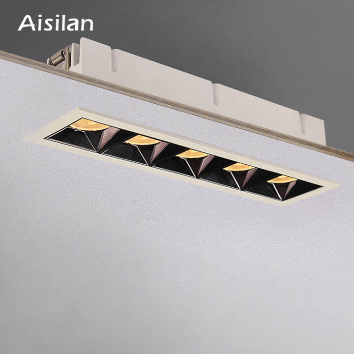 Aisilan LED Grille Recessed Light AntiGlare Black Rectangle Aluminum Lamp FlickerFree Ceiling