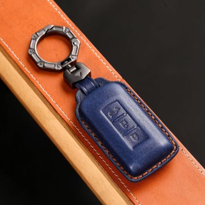 Car Key Cover for Mitsubishi Outlander 2021 Eclipse Cross Asx Pajero Lancer-ex Keyring Shell Case Genuine Leather Fob Protector