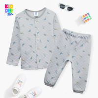 KiddeeCrew ชุดนอนเด็กเทาลายไดโนเสาร์เล็ก Childrens gray dinosaur pajamas  เหมาะสำหรับอายุ 1-14 ปี