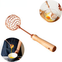 Rose Gold Whisk Stainless Steel Ball Spring Whisk Wooden Handle Spiral Whisk Hand-held Butter Egg Mixer ครัวเบเกอรี่เครื่องมือ-jica