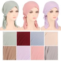 【YF】 New Muslim Hat Women Solid Color Head Scarf Headwrap Two-Tail Turban Chemotherapy Hats Arab Turbante Fashionable Headband