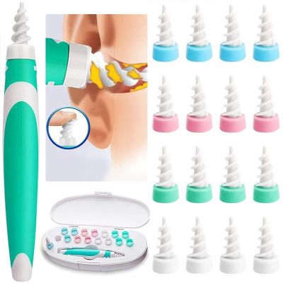 ♕ Ear Wax Removal Tool Soft Silicone Spiral Ear Cleaning 16 Replacement Heads Removal Ears Cleaner Plugs Spirals Care ear pick