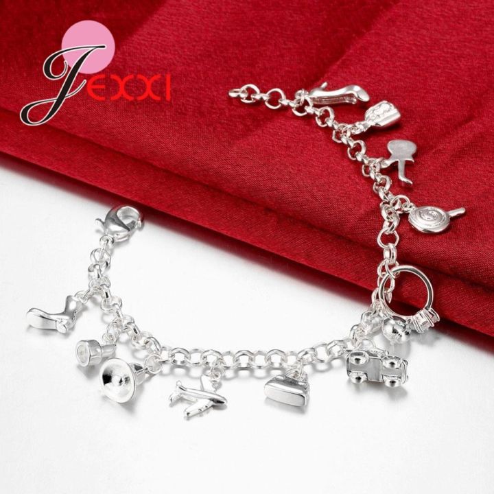 wholesale-price-real-925-sterling-silver-women-girls-cute-nice-bag-shoes-shaped-charms-bracelets-trendy-jewelry