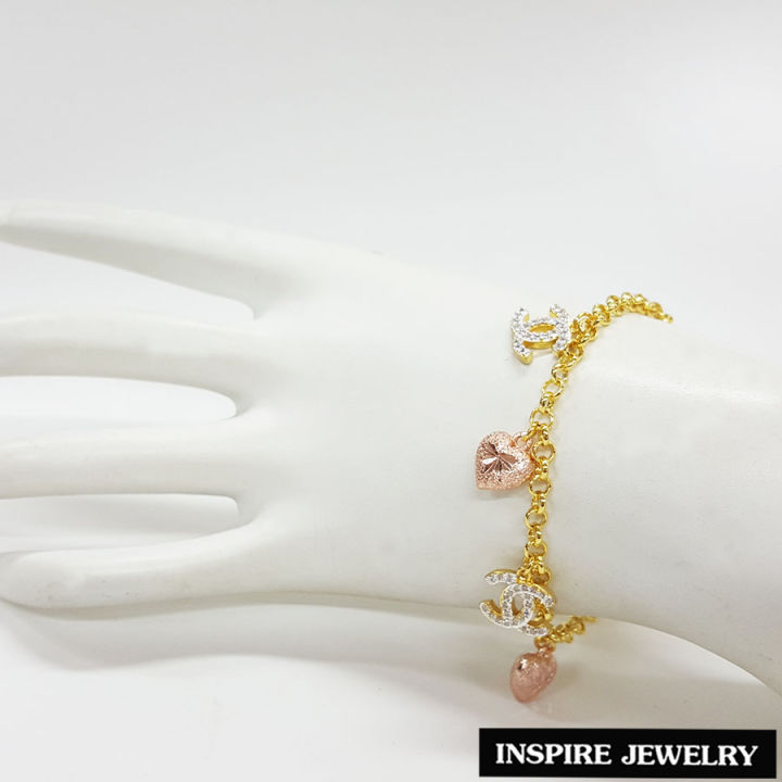 inspire-jewelry-สร้อยข้อมือ-ประดับเพชรcz-และห้อยหัวใจ-pink-gold-สวยหรู-ตัวเรือนหุ้มทอง-24k-สามารถปรับขนาดได้-และขนาดสูงสุด-18-cm-พร้อมกล่องกำไลหรู