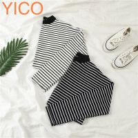 YICO Stripe พร้อมส่ง เสื้อแขนยาวผู้หญิง สไตล์เกาหลี Oversized ไหล่ตก ผ้าคอตต้อน ริ้ว-3528-6