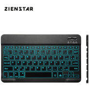 Zienstar 10inch Azerty French Rechargeable Aluminum Wireless Bluetooth Keyboard with 7 Color Backlight Lithium Battery