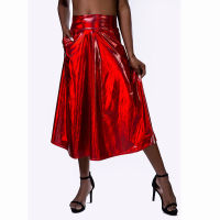 Women Shiny Holographic Midi Skirt High Waist A-Link Laser Metallic Long Skirts Summer Party Club Festival Outfits