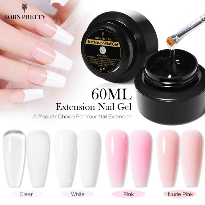 BORN PRETTY 4pcs Jelly Pink Nail Extension Gel Set White Pink Clear Gel ...