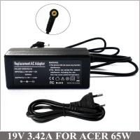 19V 3.42A 65W แล็ปท็อปอะแดปเตอร์ AC ที่ชาร์จแบตเตอรี่สำหรับ Cadernos Acer Gateway LT2105u Lt2023u Lt2030u Nav50 4736zg 4738zg 5251-1513