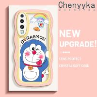 Chenyyka เคสสำหรับ Huawei P30 P30 Pro P30 Lite เคสการ์ตูนน่ารักโดราเอมอนใหม่ เวฟ Border กันกระแทกแบบใสนิ่มเคสมือถือโปร่งใสกล้องถ่ายรูปที่สร้างสรรค์เคสป้องกันซิลิกาเจล