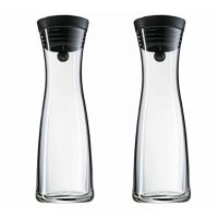 2X Water Carafe 1.8L High Borosilicate Glass Bottle Basic Tilting Lid Closure Jug