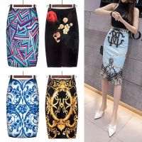 COD ▦▤☍ The Neonatal Shop34uilk9iy Ready Stock Fashion Elegant Floral Print High Waist Stretch Pencil Skirts Women OL Work Wear Print plus size short skirt