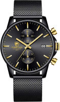 GOLDEN HOUR Mens Watch Fashion Sleek Minimalist Quartz Analog Mesh Stainless Steel Waterproof Chronograph Watches for Men with Auto Date new black gold