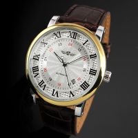 （A Decent035）WINNER TopGoldWristwatches Rome Number Fashion Men SelfAutomatic Mechanical CalendarWatch Clock