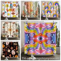 【hot】♝❅❅  70s Shower Curtain Hippy Cartoon Floral Polyester Fabric Bathtub