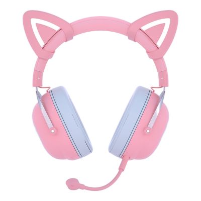 X11 Women Creative Cat Ears Headset with Gradient Streamer Atmosphere Light Pink Black with 3D Surround Sound Adjustable Head