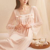 Ao Dai พระราชวังลมกระโปรงนอน Hanfu ผู้หญิงฤดูใบไม้ผลิและฤดูใบไม้ร่วงสบายแขนยาวสไตล์โบราณสไตล์แห่งชาติหน้าอก 襦กระโปรงคอตารางชุดนอนนางฟ้าน่ารัก