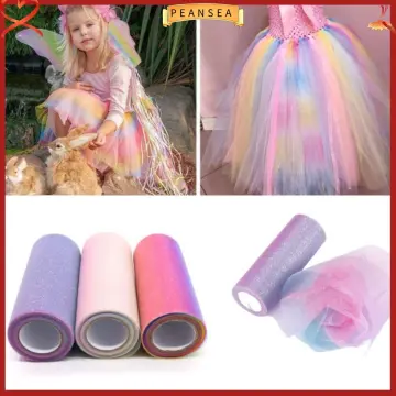 6Inch x 10 Yard Rainbow Glitter Tulle Ribbon Rolls Gradient Tulle