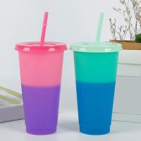 720ml Discoloration Cup Fixed Ring Heat Insulation No Odor Color Changing Cold Cup with Lid Straw for Home Water Pots