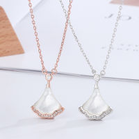 S925 Silver Jewelry Necklace Womens Korean Necklace Lovely Simple Fan-shaped White Fritillaria Clavicle Chain Necklace Jewelry