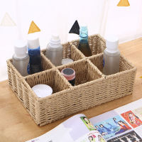 Compartment Handwoven Imitation Rattan Wicker Basket Desktop Sundries Holder Home Cosmetics Organizer Household Kitchen Supplies