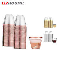 LIZHOUMIL แก้วพลาสติกขอบทอง100ชิ้นมี3สีให้เลือกพลาสติกเกรดอาหารแก้วพลาสติกถ้วยพลาสติกแบบใช้แล้วทิ้งสำหรับเครื่องดื่มเย็นกาแฟเย็น