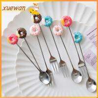 XUEWAN ช้อนโดนัทขนาดเล็กสำหรับใช้ในบ้าน1ชิ้นสแตนเลสส้อมอาหารว่าง